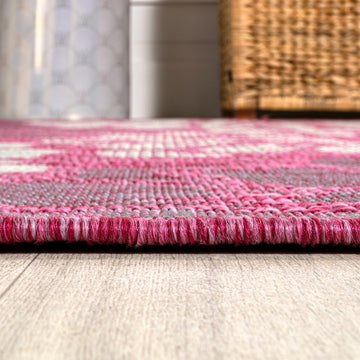 Zinnia Modern Floral Textured Weave Indoor/outdoor Runner Rug